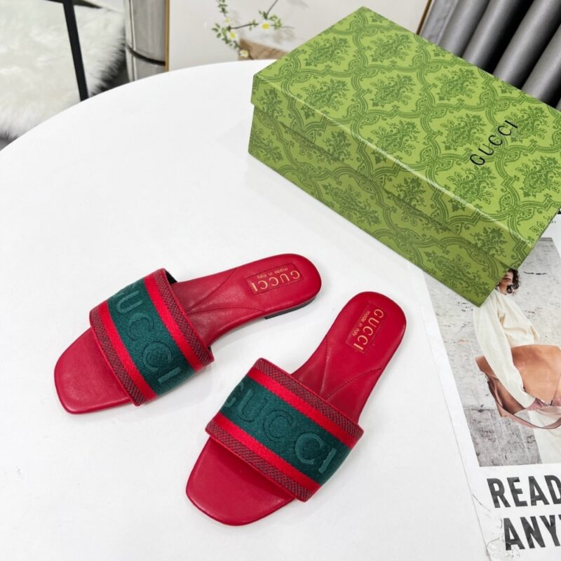 Alternative view of GUCCI WOMEN SLIDE SANDAL WITH WEB GREEN AND RED 816350 FAECG 6443