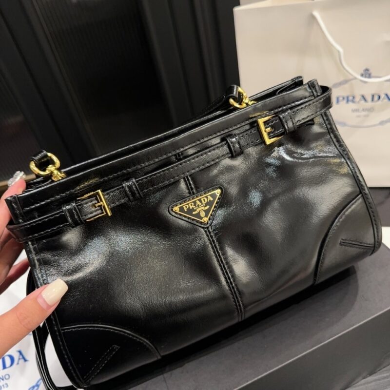 Alternative view of PRADA SMALL LEATHER SHOULDER BAG BLACK 26CM 1BH215 2CYR F0002 V OOO