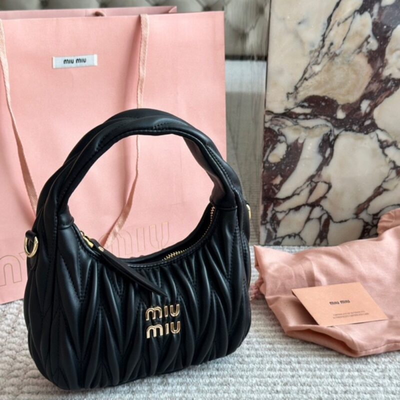 Alternative view of MIUMIU WANDER MATELASSÉ NAPPA HOBO BAG BLACK 20CM 5BC125 AN88 F0002 V OOY
