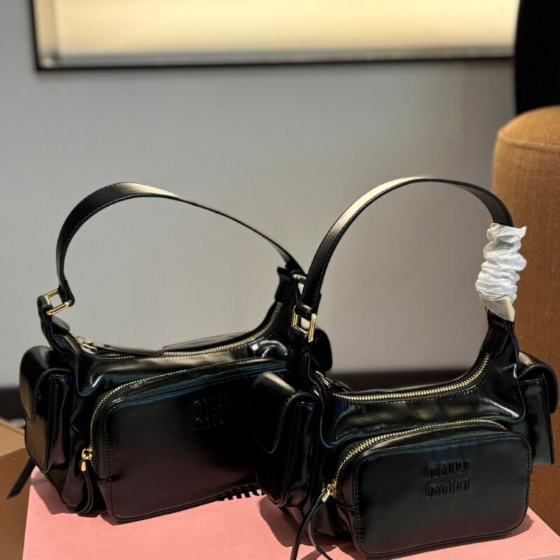 Alternative view of MIUMIU NAPPA POCKET BAG BLACK 20CM 5BC146 2F8N F0002 V OOO