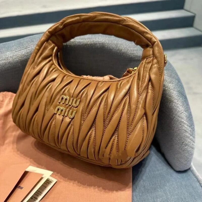 Alternative view of MIUMIU WANDER MATELASSÉ NAPPA HOBO BAG CARAMEL 23CM 5BC125 AN88 F098L V OOY