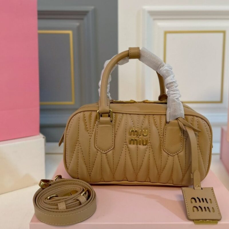 Alternative view of MIUMIU ARCADIE MATELASSÉ NAPPA BAG CARAMEL 23CM 5BB142 AN88 F098L V OON