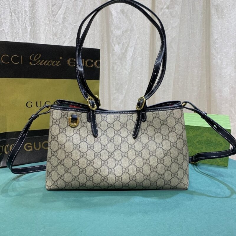 Alternative view of GUCCI GG EMBLEM SMALL TOTE BAG BEIGE AND DARK BROWN 31CM 815214 FAD6L 9741