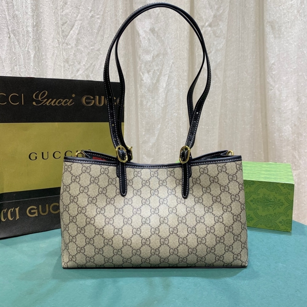 GUCCI GG EMBLEM SMALL TOTE BAG BEIGE AND DARK BROWN 31CM 815214 FAD6L 9741 - Image 3