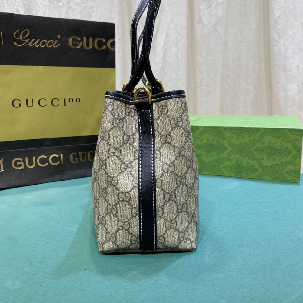 GUCCI GG EMBLEM SMALL TOTE BAG BEIGE AND DARK BROWN 31CM 815214 FAD6L 9741 - Image 4
