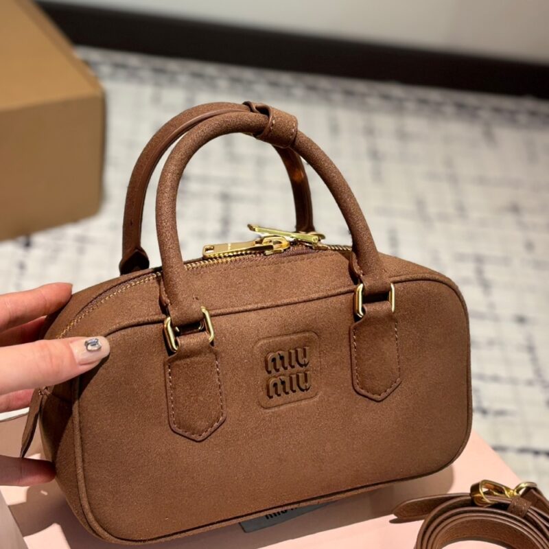 Alternative view of MIUMIU ARCADIE PADDED SUEDE TOP HANDLE BAG COCOA BROWN 23CM 5BB142 2CS4 F0324 V OON