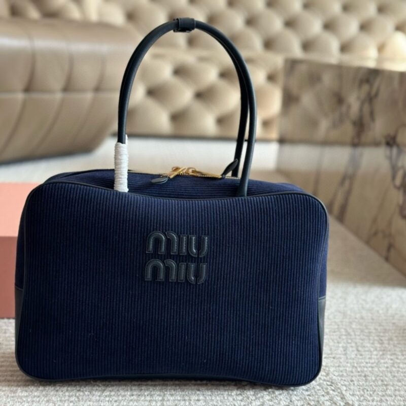 Alternative view of MIUMIU BEAU CORDUROY TOP HANDLE BAG NAVY 35CM 5BB163 2F81 F0124 V OOO