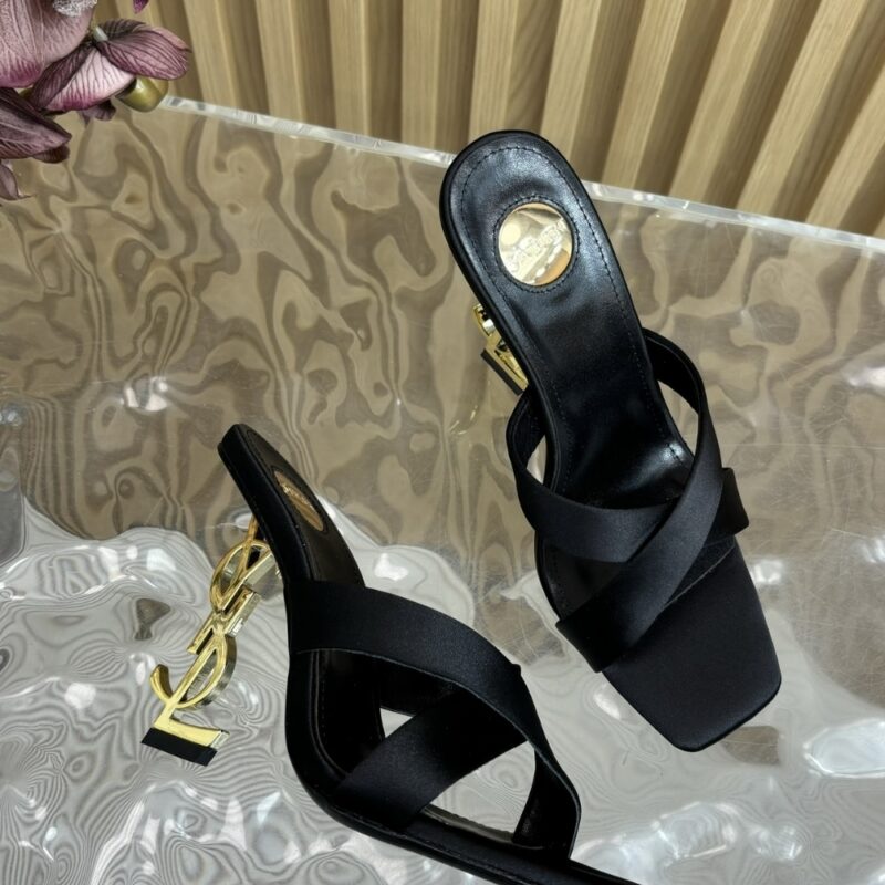 Alternative view of SAINT LAURENT OPYUM MULES IN SATIN CREPE BLACK 8189319QAB11000