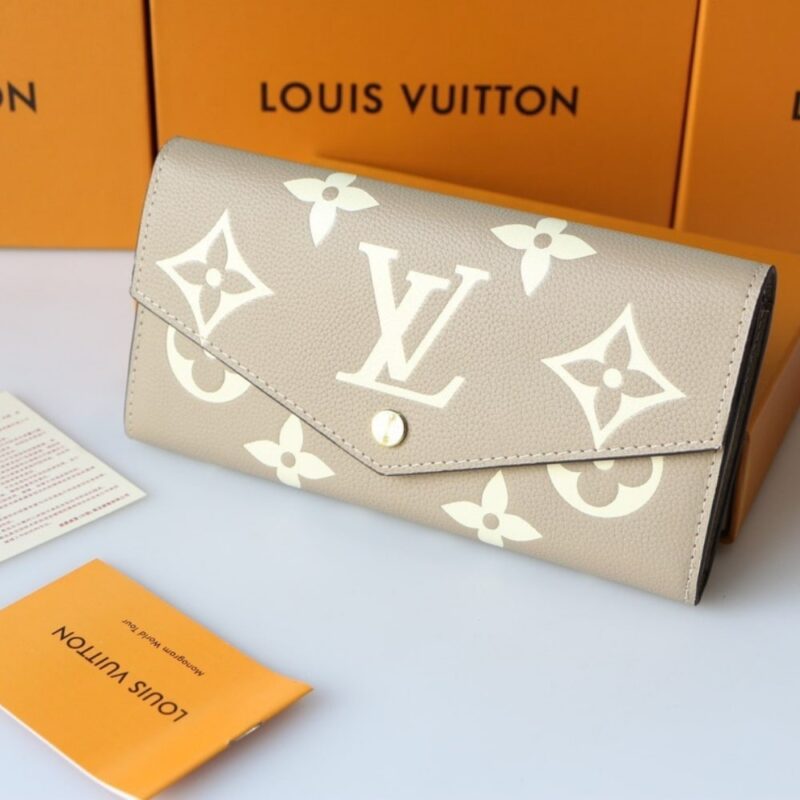 Alternative view of LOUIS VUITTON SARAH WALLET BICOLOR MONOGRAM EMPREINTE TOURTERELLE AND CRÈME 19CM M81049