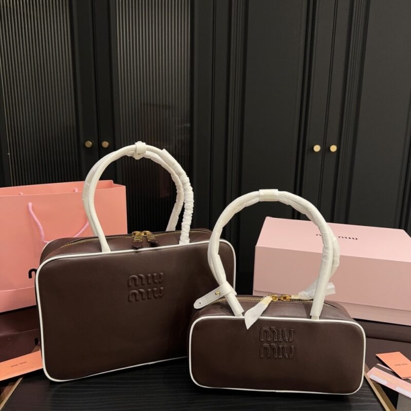 Alternative view of MIUMIU BEAU BAG BRIARWOOD AND WHITE 34CM 5BB117 2IBP F03XH V MLN