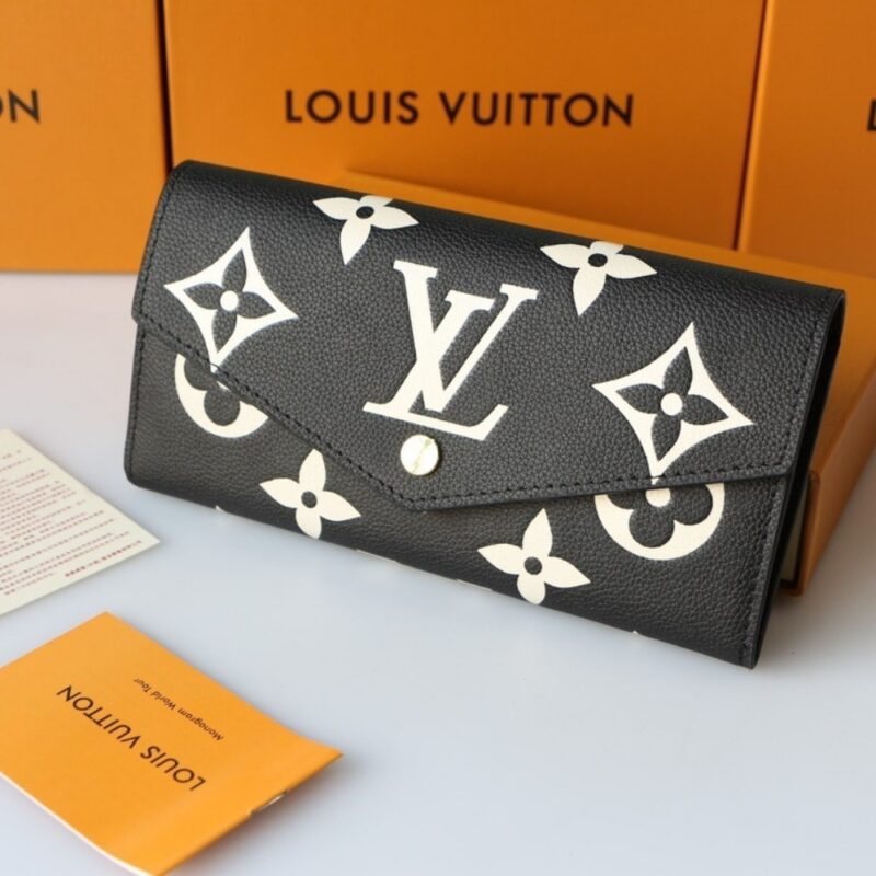 Alternative view of LOUIS VUITTON SARAH WALLET BICOLOR MONOGRAM EMPREINTE BLACK AND BEIGE 19CM M80496