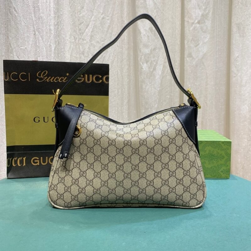 Alternative view of GUCCI GG EMBLEM LARGE SHOULDER BAG BEIGE AND DARK BROWN 31CM ‎815217 FAD6L 9741