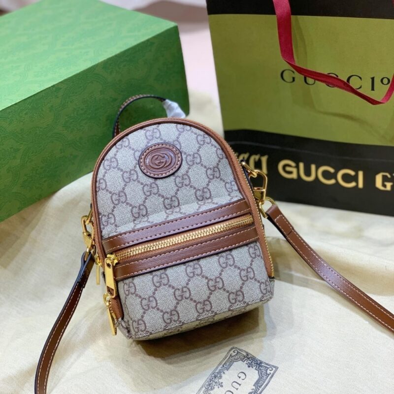 Alternative view of GUCCI MINI CANVAS INTERLOCKING G BACKPACK BROWN 19CM