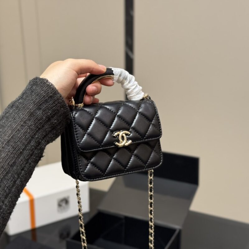 Alternative view of CHANEL MINI MATELASSE TOP HANDLE GOLD HARDWARE BLACK 12CM
