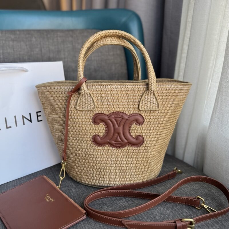 Alternative view of CELINE SUPPLE SMALL TRIOMPHE CLASSIC PANIER IN RAFFIA TAN 25CM