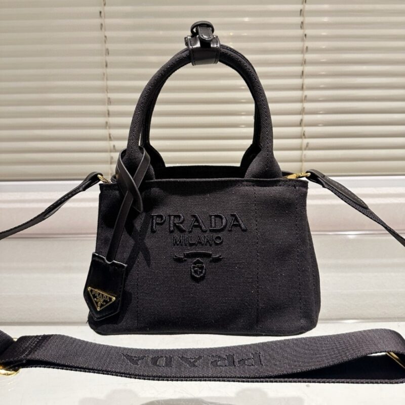 Alternative view of PRADA SMALL COTTON CANVAS HANDBAG BLACK 22CM 1BG464 2CYA F0002 V 8OM