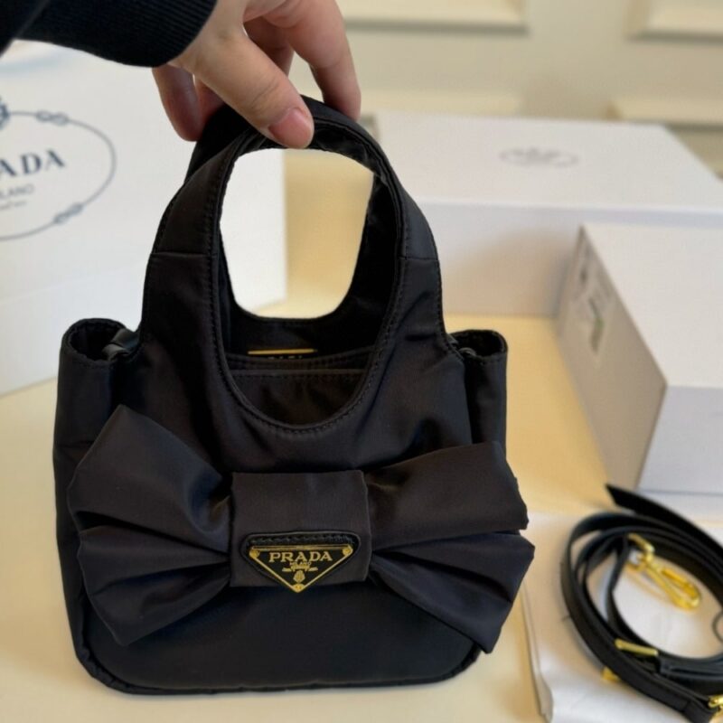 Alternative view of PRADA PADDED RE NYLON MINI BAG WITH BOW BLACK 19CM 1BA359 RP0C F0002 V OXO
