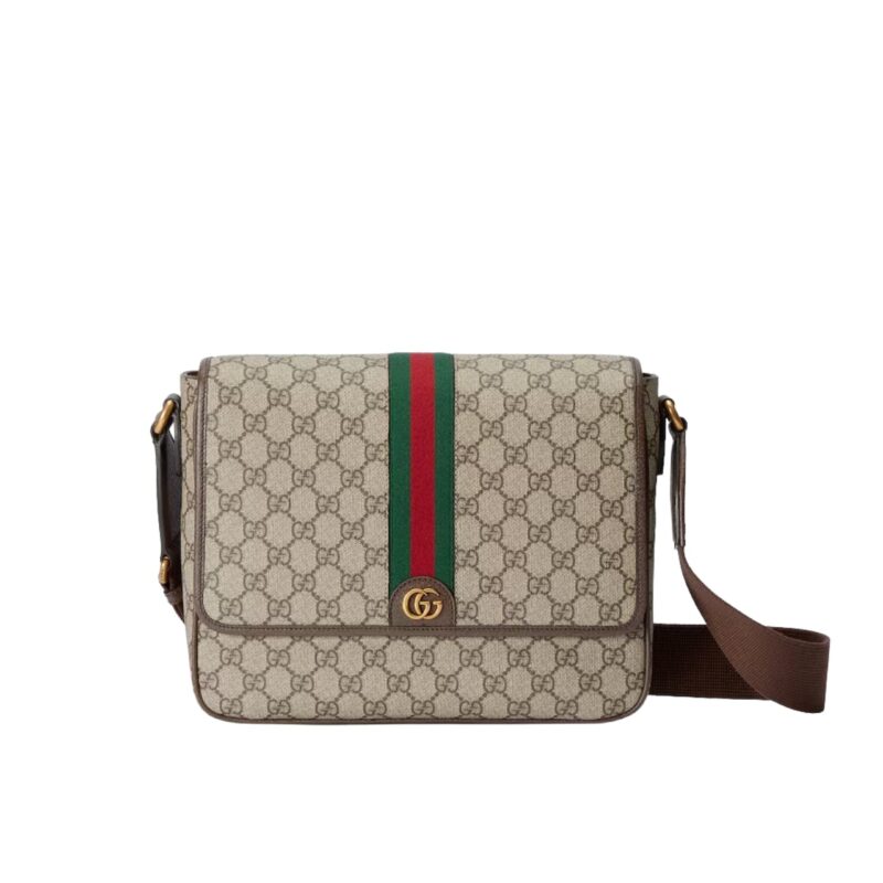 GUCCI OPHIDIA MEDIUM MESSENGER BAG BEIGE AND EBONY 28CM 761741 FACJQ 9741