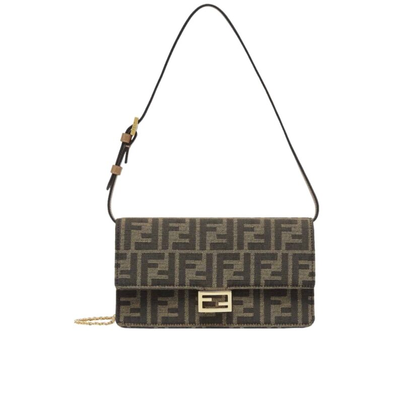 FENDI WALLET ON CHAIN BAGUETTE  FF FABRIC BROWN 21CM 8M0498A98PF0A6E