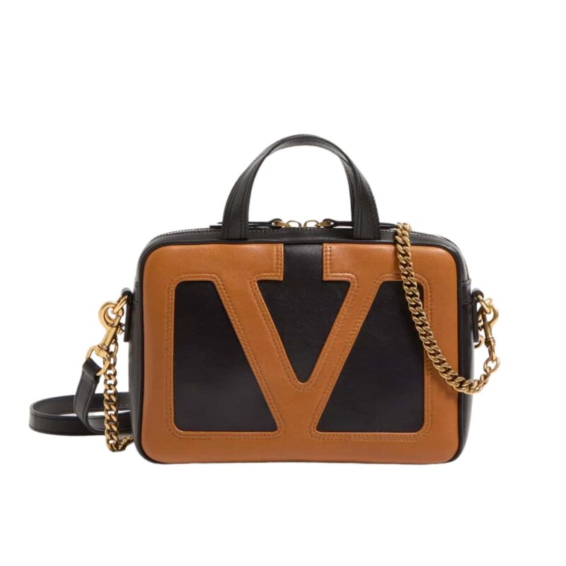 VALENTINO GARAVANI VIVA SUPERSTAR NAPPA HANDBAG BLACK AND SPICE 6W0B0R73PTJ RFA