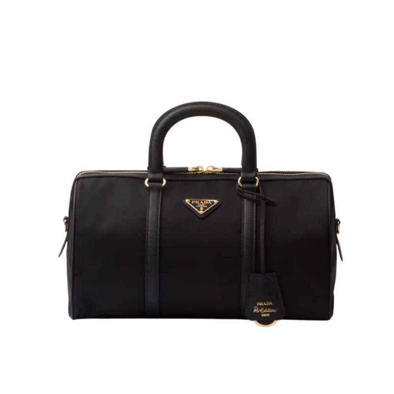 PRADA RE EDITION 1978 RE NYLON X SAFFIANO MEDIUM TOP HANDLE BAG BLACK 31CM 1BB233 R064 F0002 V ZOM