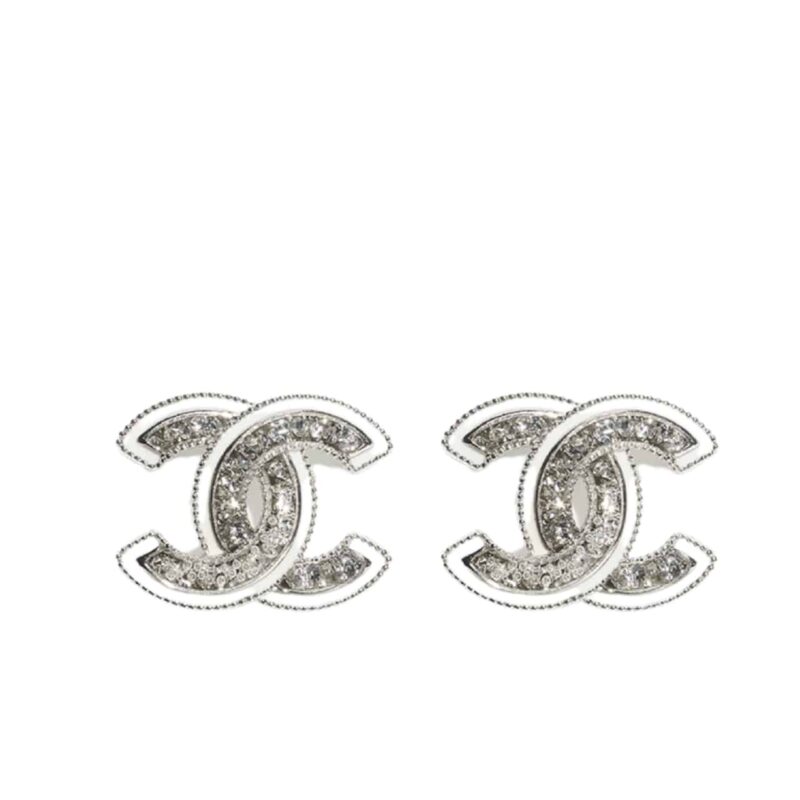 CHANEL STUD EARRINGS SILVER WHITE AND CRYSTAL ABE867 B19263 NADDV
