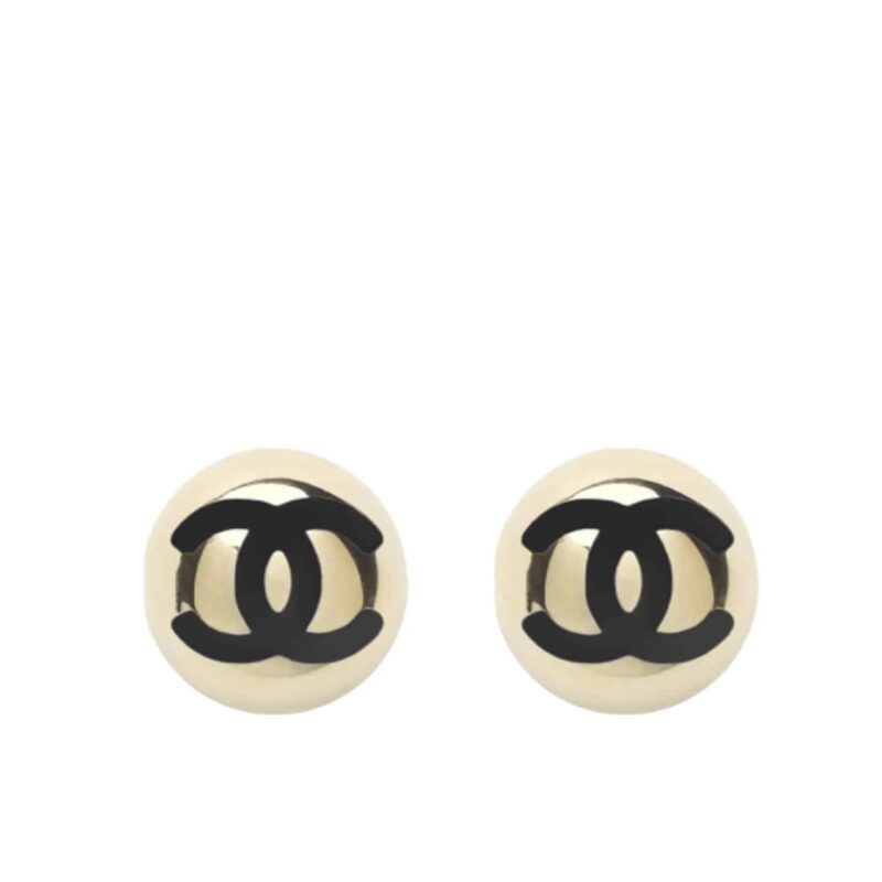 CHANEL STUD EARRINGS GOLD BLACK ABE810 B19198 NACVD