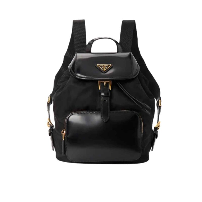 PRADA WOMEN RE NYLON AND BRUSHED BACKPACK BLACK 27CM
