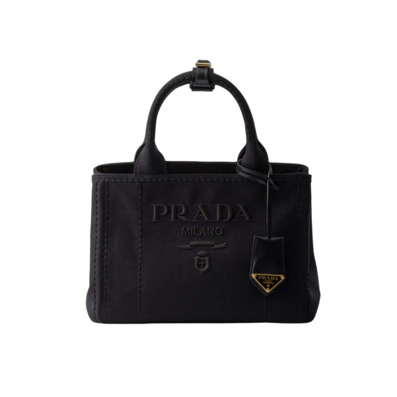 PRADA SMALL COTTON CANVAS HANDBAG BLACK 22CM 1BG464 2CYA F0002 V 8OM