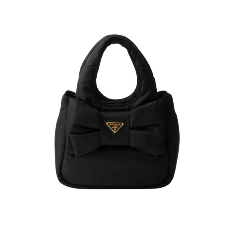 PRADA PADDED RE NYLON MINI BAG WITH BOW BLACK 19CM 1BA359 RP0C F0002 V OXO