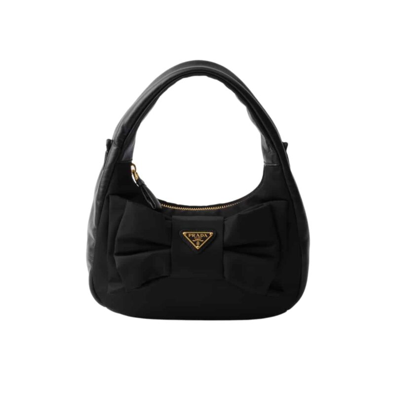 PRADA RE NYLON AND NAPPA MINI BAG WITH BOW BLACK 21CM 1BC241 RP0C F0002 V OXO