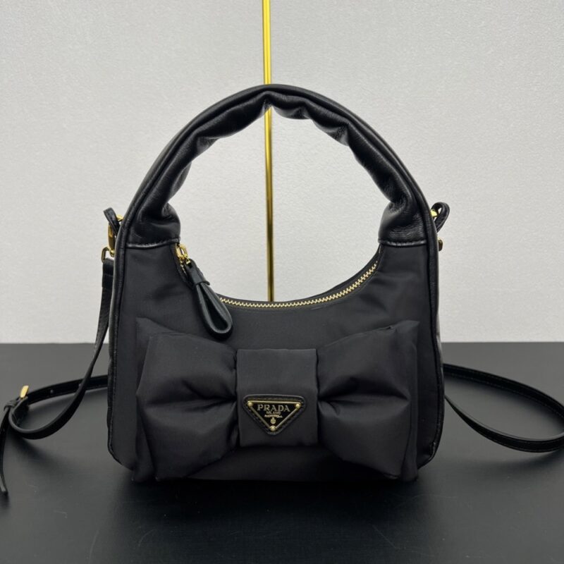 Alternative view of PRADA RE NYLON AND NAPPA MINI BAG WITH BOW BLACK 21CM 1BC241 RP0C F0002 V OXO