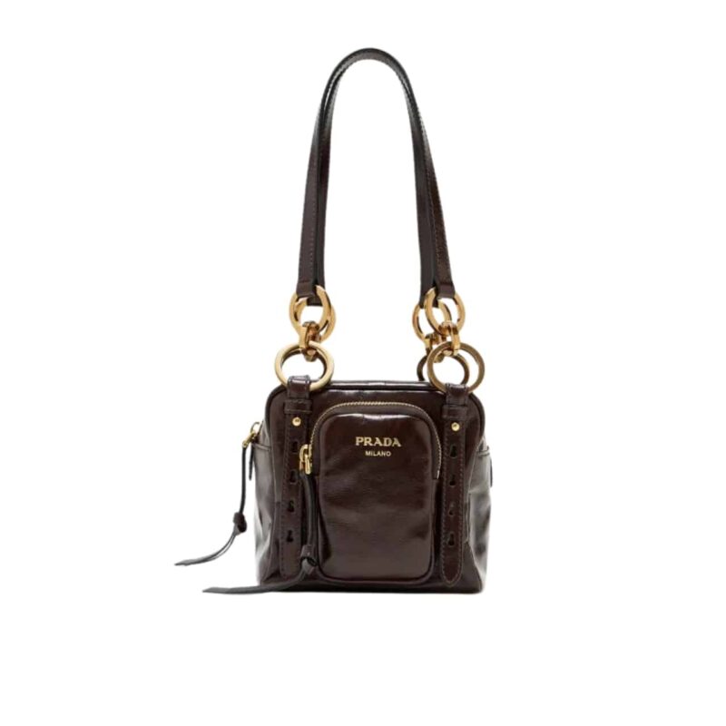 PRADA DANGLE TOP HANDLE MINI BAG BROWN 14CM