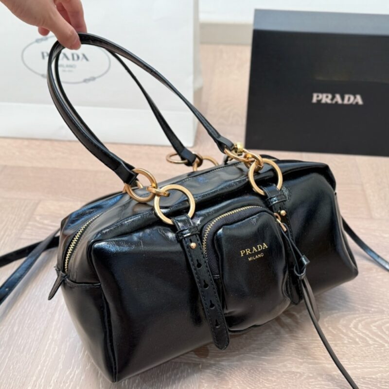Alternative view of PRADA DANGLE MEDIUM LEATHER TOP HANDLE BAG BLACK 29CM 1BB138 2CYR F0002 V OOO