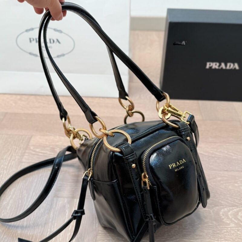 Alternative view of PRADA DANGLE LEATHER TOP HANDLE MINI BAG BLACK 16CM 1BB137 2CYR F0002 V OOO