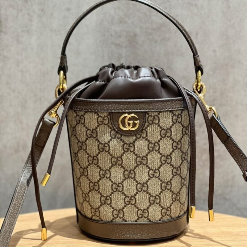 Alternative view of GUCCI OPHIDIA MINI BUCKET BAG BEIGE AND EBONY 20CM 760199 9AAD9 8341