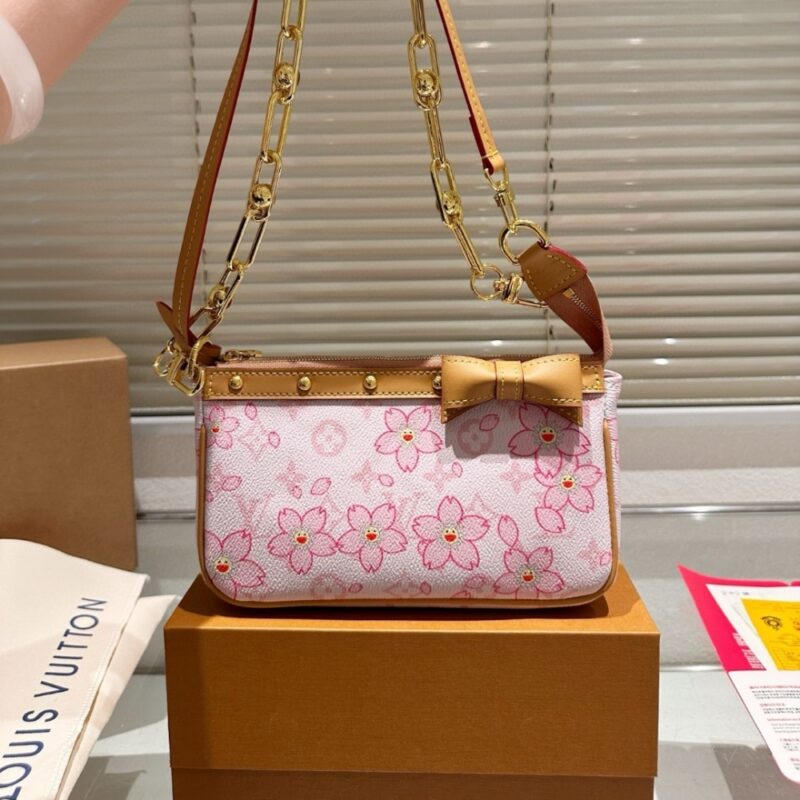 Alternative view of LOUIS VUITTON X TAKASHI MURAKAMI CHERRY BLOSSOM POCHETTE ACCESSOIRES BAG PINK 20CM