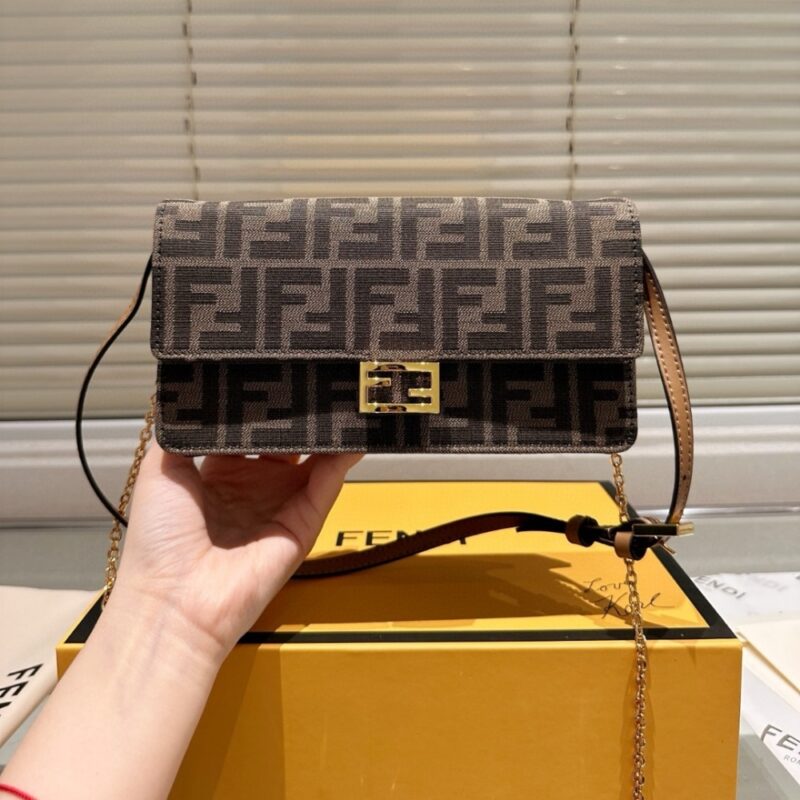 Alternative view of FENDI WALLET ON CHAIN BAGUETTE  FF FABRIC BROWN 21CM 8M0498A98PF0A6E