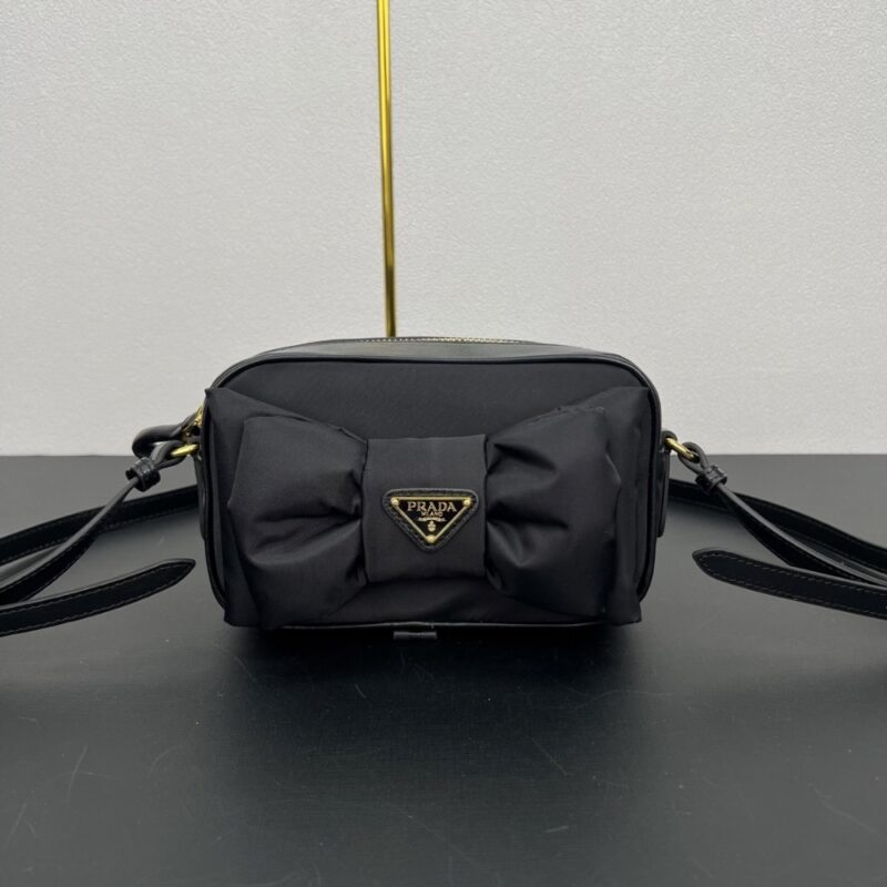 Alternative view of PRADA RE NYLON AND NAPPA MINI SHOULDER BAG WITH BOW BLACK 18CM 1BH166 RP0C F0002 V DXO