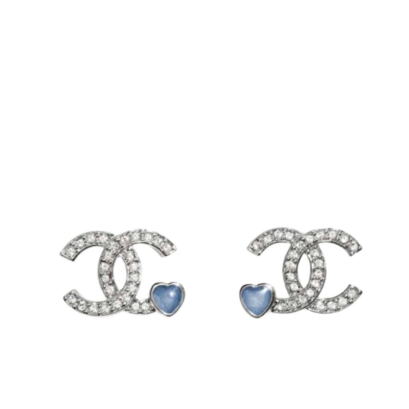 CHANEL STUD EARINGS SILVER BLUE ABF526 B19974 NAFTR