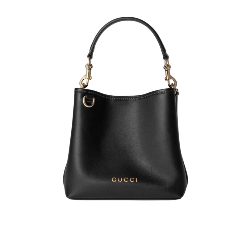 GUCCI GG EMBLEM SMALL BUCKET BAG BLACK LEATHER 20CM 815118 AAEC2 1000
