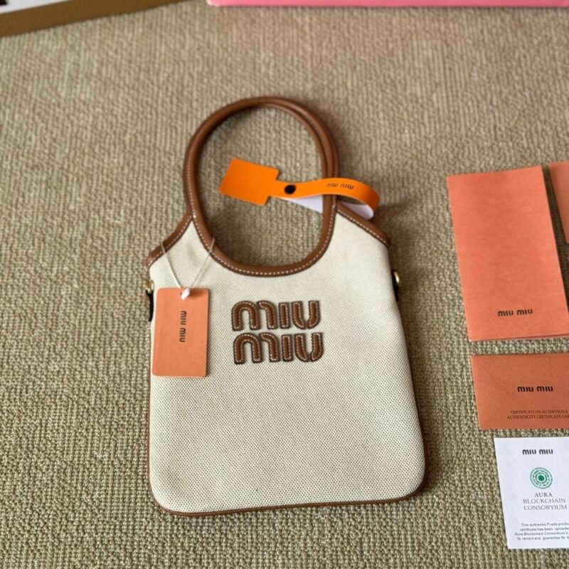 Alternative view of MIUMIU IVY CANVAS AND LEATHER BAG BEIGE 20CM 5BA281 ACRN F062F V OLF