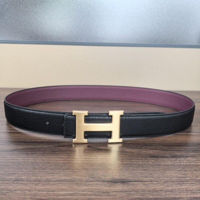 Alternative view of HERMÈS H REVERSIBLE LEATHER BELT BLACK AND GOLD 25MM