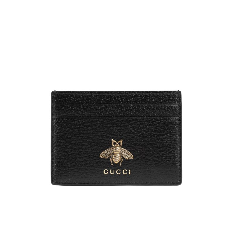 GUCCI ANIMALIER LEATHER CARD CASE BLACK 10CM 523685 DJ20T 1000