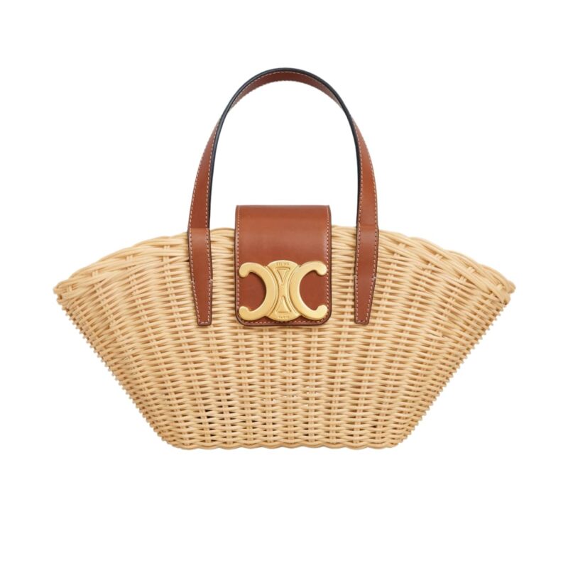CELINE TEEN COUFFIN IN WICKER AND NATURAL LEATHER TAN 14CM 116572FWE 02NT