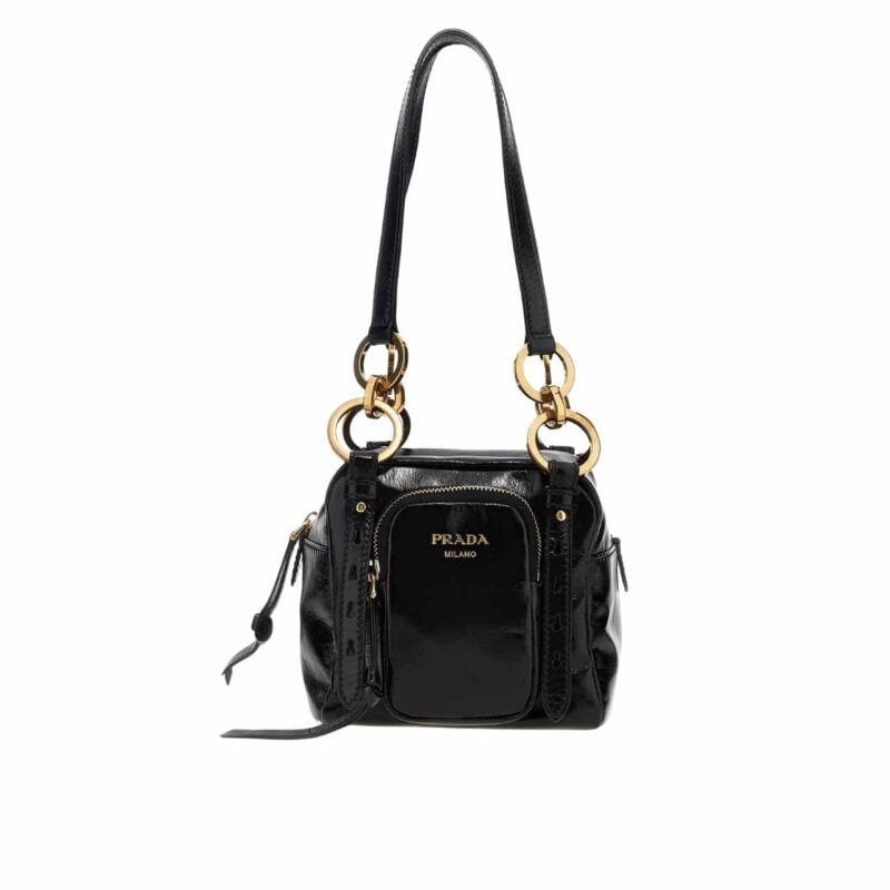 PRADA DANGLE LEATHER TOP HANDLE MINI BAG BLACK 16CM 1BB137 2CYR F0002 V OOO