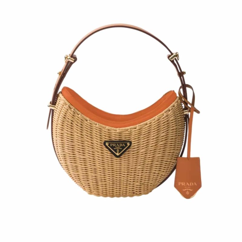 PRADA WICKER AND LEATHER ARQUÉ BAG TAN 22CM 1BC202 2CYF F0018 V OOO
