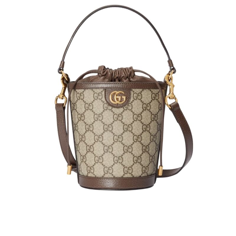 GUCCI OPHIDIA MINI BUCKET BAG BEIGE AND EBONY 20CM 760199 9AAD9 8341