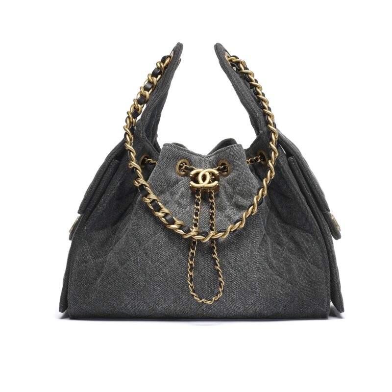 CHANEL 25 SMALL HANDBAG WASHED DENIM BLACK 26CM AS5293 B20520 U0725