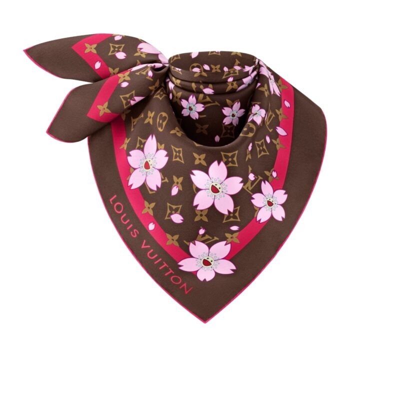 LOUIS VUITTON X TAKASHI MURAKAMI MONOGRAM CHERRY BLOSSOM SQUARE SAKURA BROWN 90CM M96102